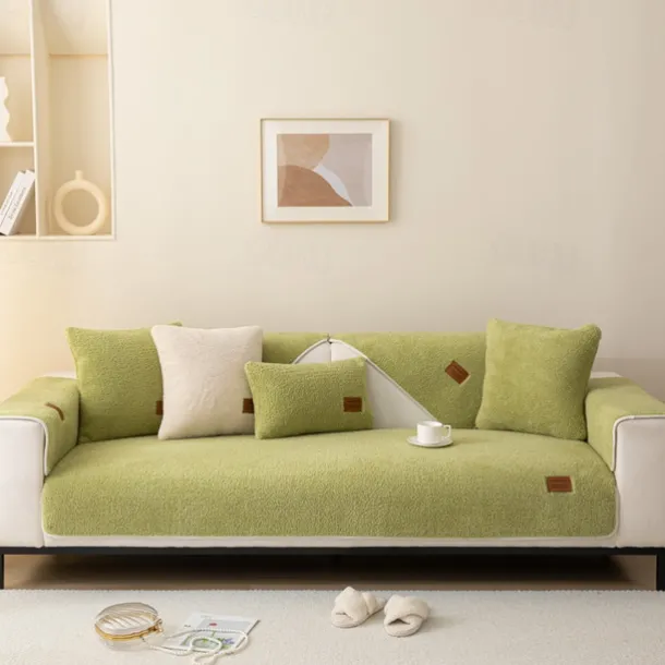 Plush Shaggy Sofa Slipcover Sofa Seat Cover Sectional Couch Covers Floral Jacquard,Furniture Protector Anti-Slip Couch Covers for Dogs Cats Kids(Sold by Piece/Not All Set)