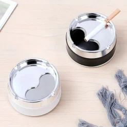 Pocket Ashtray Outdoor Tabletop Ashtrays Stainless Steel Ashtray, Sealed Windproof Ashtray, Living Room Household Rotary Thickening Ashtray
