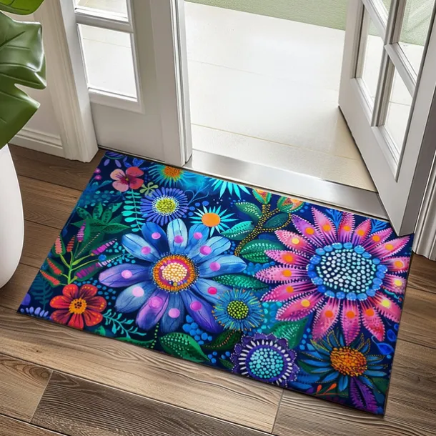 Pointillism Flowers Doormat Floor Mats Washable Rugs Kitchen Mat Non-Slip Oil Proof Rug Indoor Outdoor Mat Bedroom Decor Bathroom Mat Entrance Rug