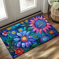 Pointillism Flowers Doormat Floor Mats Washable Rugs Kitchen Mat Non-Slip Oil Proof Rug Indoor Outdoor Mat Bedroom Decor Bathroom Mat Entrance Rug