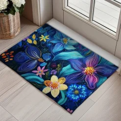 Pointillism Flowers Doormat Floor Mats Washable Rugs Kitchen Mat Non-Slip Oil Proof Rug Indoor Outdoor Mat Bedroom Decor Bathroom Mat Entrance Rug
