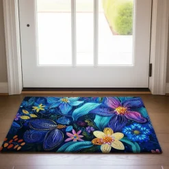 Pointillism Flowers Doormat Floor Mats Washable Rugs Kitchen Mat Non-Slip Oil Proof Rug Indoor Outdoor Mat Bedroom Decor Bathroom Mat Entrance Rug