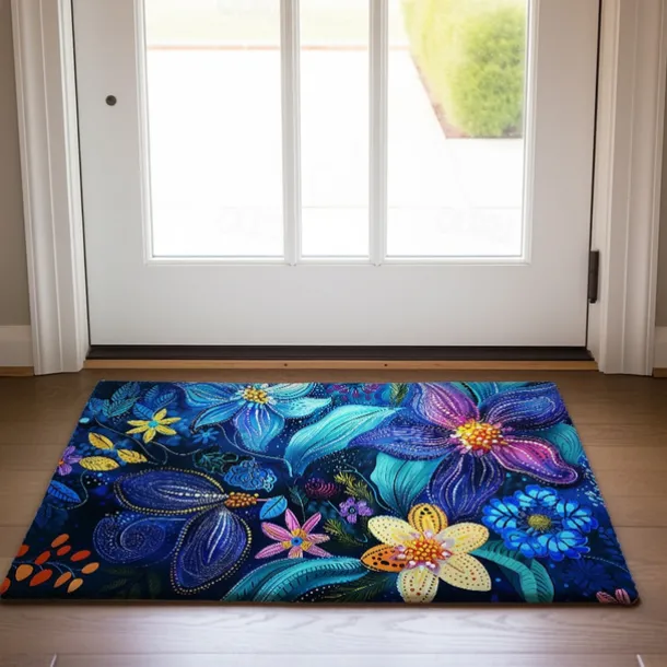 Pointillism Flowers Doormat Floor Mats Washable Rugs Kitchen Mat Non-Slip Oil Proof Rug Indoor Outdoor Mat Bedroom Decor Bathroom Mat Entrance Rug