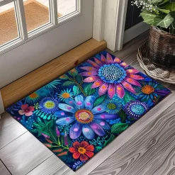 Pointillism Flowers Doormat Floor Mats Washable Rugs Kitchen Mat Non-Slip Oil Proof Rug Indoor Outdoor Mat Bedroom Decor Bathroom Mat Entrance Rug