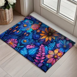 Pointillism Flowers Doormat Floor Mats Washable Rugs Kitchen Mat Non-Slip Oil Proof Rug Indoor Outdoor Mat Bedroom Decor Bathroom Mat Entrance Rug