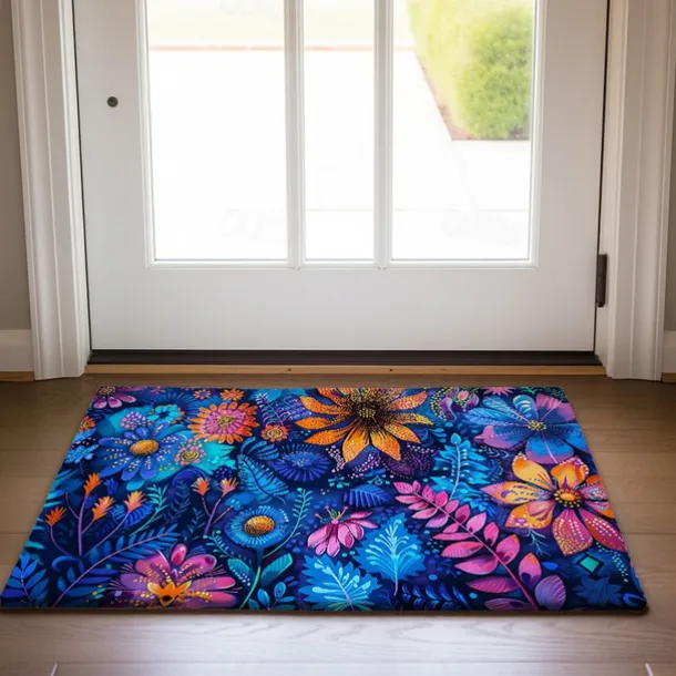 Pointillism Flowers Doormat Floor Mats Washable Rugs Kitchen Mat Non-Slip Oil Proof Rug Indoor Outdoor Mat Bedroom Decor Bathroom Mat Entrance Rug