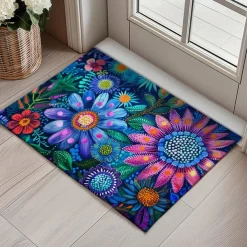 Pointillism Flowers Doormat Floor Mats Washable Rugs Kitchen Mat Non-Slip Oil Proof Rug Indoor Outdoor Mat Bedroom Decor Bathroom Mat Entrance Rug