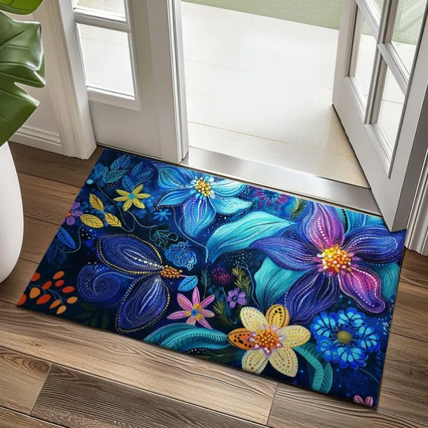 Pointillism Flowers Doormat Floor Mats Washable Rugs Kitchen Mat Non-Slip Oil Proof Rug Indoor Outdoor Mat Bedroom Decor Bathroom Mat Entrance Rug