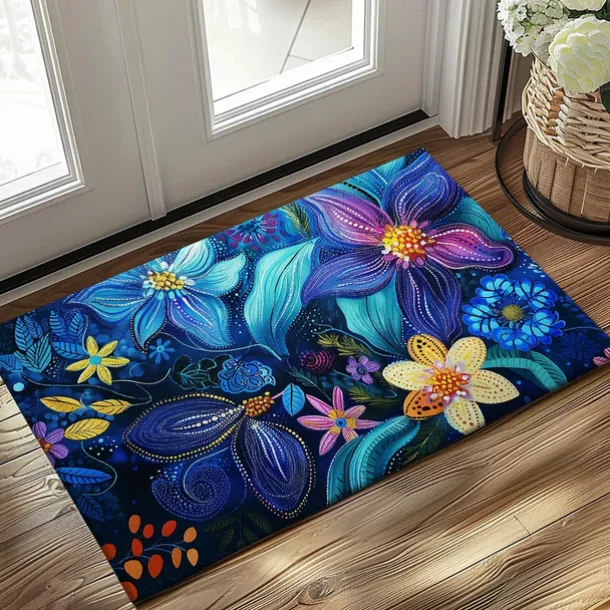 Pointillism Flowers Doormat Floor Mats Washable Rugs Kitchen Mat Non-Slip Oil Proof Rug Indoor Outdoor Mat Bedroom Decor Bathroom Mat Entrance Rug
