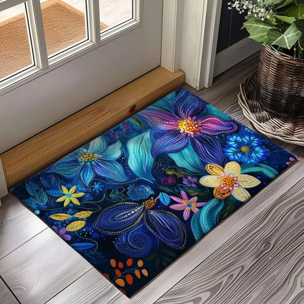 Pointillism Flowers Doormat Floor Mats Washable Rugs Kitchen Mat Non-Slip Oil Proof Rug Indoor Outdoor Mat Bedroom Decor Bathroom Mat Entrance Rug