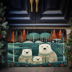 Polar Bear Doormat Floor Mats Washable Rugs Kitchen Mat Scandinavian Folk Art Non-Slip Oil Proof Rug Indoor Outdoor Mat Bedroom Decor Bathroom Mat Entrance Rug
