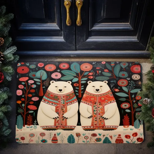Polar Bear Doormat Floor Mats Washable Rugs Kitchen Mat Scandinavian Folk Art Non-Slip Oil Proof Rug Indoor Outdoor Mat Bedroom Decor Bathroom Mat Entrance Rug