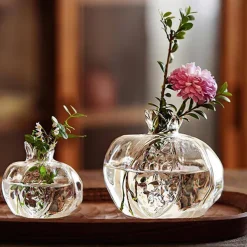 Pomegranate Shaped Glass Vase, Modern Creative Decorative Vase for Living Room, Study, Dining Room, and Wedding Party Decor