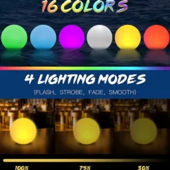 Pool Light Floating Pool Ball Light Color Changing with Remote Control 16 RGB Dimmer Night Light IP65 Waterproof Battery Powered Hot Tub Light Pool Garden Party Luminous Decoration