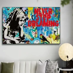 Pop art oil painting Christmas Gift handmade Graffiti art oil painting hand painted Street Art oil painting never give up painting office wall art decoration for bedroom living room Banksy Wall Art