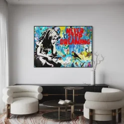 Pop art oil painting Christmas Gift handmade Graffiti art oil painting hand painted Street Art oil painting never give up painting office wall art decoration for bedroom living room Banksy Wall Art