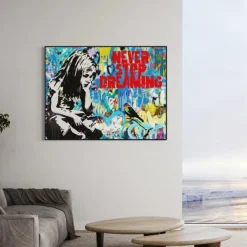 Pop art oil painting Christmas Gift handmade Graffiti art oil painting hand painted Street Art oil painting never give up painting office wall art decoration for bedroom living room Banksy Wall Art