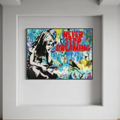 Pop art oil painting Christmas Gift handmade Graffiti art oil painting hand painted Street Art oil painting never give up painting office wall art decoration for bedroom living room Banksy Wall Art