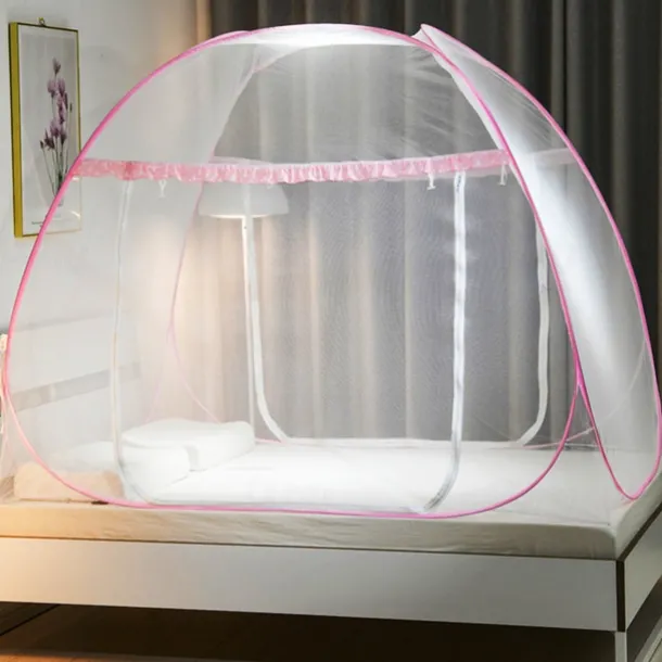 Pop Up Mosquito Net for Double Bed King Size Foldable Machardani Polyester Strong Net PVC Coated Corrosion Resistant Steel Wire