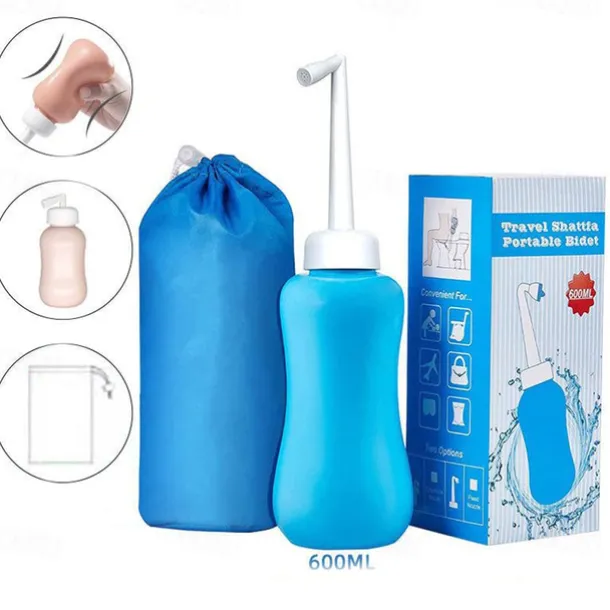Portable Bidet Sprayer EVA Bottle 300/400/600 ml Detachable Nozzle Head with Case, Travel Handheld Large Bottle for Toilet Bathroom Shattaf Hand Spray