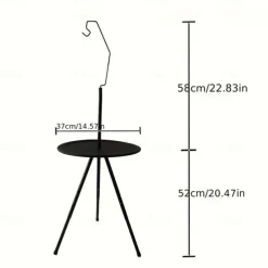 Portable Black Outdoor Table with Lamp Stand - Foldable, Iron Construction, Casual Style, Includes Storage Bag, Small Outdoor Table