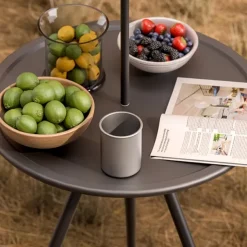 Portable Black Outdoor Table with Lamp Stand - Foldable, Iron Construction, Casual Style, Includes Storage Bag, Small Outdoor Table