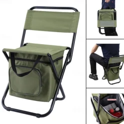 Portable Foldable Camping Chair with Cooler Bag, Lightweight Backrest Stool Compact Folding Chair Seat, Outdoor Backrest Stool with Folding Backpack for Camping Hunting Fishing Hiking
