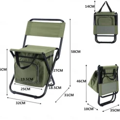 Portable Foldable Camping Chair with Cooler Bag, Lightweight Backrest Stool Compact Folding Chair Seat, Outdoor Backrest Stool with Folding Backpack for Camping Hunting Fishing Hiking