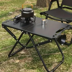 Portable Folding Camping Table - Lightweight Carbon Steel Foldable BBQ Grill with 4 Legs, 300lb Weight Capacity & Compact Design for Outdoor Camping, Picnics, Tailgating, Camping Table Foldable