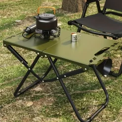 Portable Folding Camping Table - Lightweight Carbon Steel Foldable BBQ Grill with 4 Legs, 300lb Weight Capacity & Compact Design for Outdoor Camping, Picnics, Tailgating, Camping Table Foldable