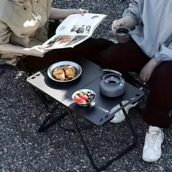 Portable Folding Camping Table - Lightweight Carbon Steel Foldable BBQ Grill with 4 Legs, 300lb Weight Capacity & Compact Design for Outdoor Camping, Picnics, Tailgating, Camping Table Foldable