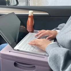 Portable Folding Desk with Storage, Multifunctional Laptop Table with Carrying Handle for Car, Dorm, and Bed - PP Material