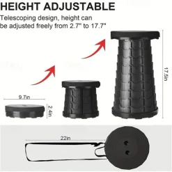 Portable Folding Stool Collapsible Stool for Queuing, Fishing, and Outdoor Camping Ultralight and Adjustable with extendable height 45cm/17.7in