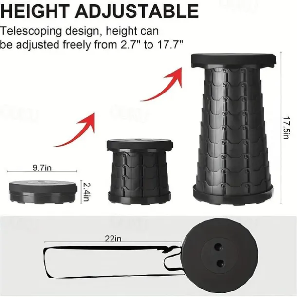 Portable Folding Stool Collapsible Stool for Queuing, Fishing, and Outdoor Camping Ultralight and Adjustable with extendable height 45cm/17.7in