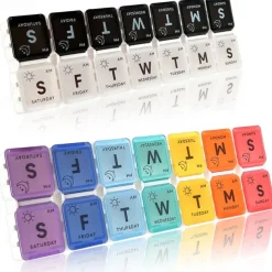 Portable 14-Grid Pill Box with Double Rows and Seven Days of Separation - Large Capacity Medicine Organizer with Open Cover for Morning and Afternoon Dosing