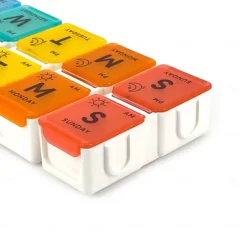 Portable 14-Grid Pill Box with Double Rows and Seven Days of Separation - Large Capacity Medicine Organizer with Open Cover for Morning and Afternoon Dosing
