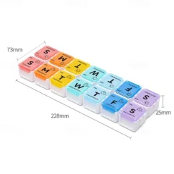 Portable 14-Grid Pill Box with Double Rows and Seven Days of Separation - Large Capacity Medicine Organizer with Open Cover for Morning and Afternoon Dosing