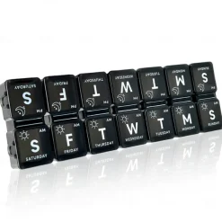 Portable 14-Grid Pill Box with Double Rows and Seven Days of Separation - Large Capacity Medicine Organizer with Open Cover for Morning and Afternoon Dosing