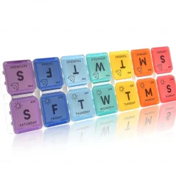 Portable 14-Grid Pill Box with Double Rows and Seven Days of Separation - Large Capacity Medicine Organizer with Open Cover for Morning and Afternoon Dosing