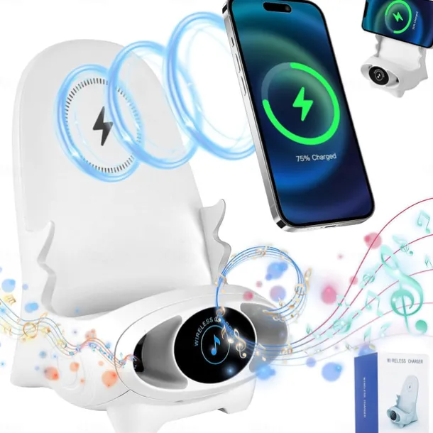 Portable Mini Chair Wireless Charger Phone Holder,Wireless Fast Charger Multifunctional Phone Holder, Multifunctional Wireless Fast Charging Station,3 in 1 Wireless Charger with Speaker Function