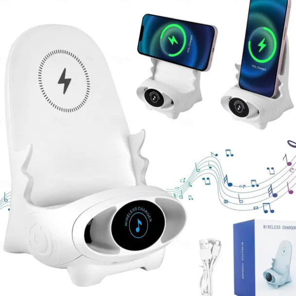 Portable Mini Chair Wireless Charger Phone Holder,Wireless Fast Charger Multifunctional Phone Holder, Multifunctional Wireless Fast Charging Station,3 in 1 Wireless Charger with Speaker Function