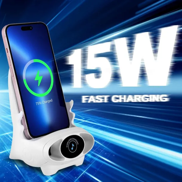 Portable Mini Chair Wireless Charger Phone Holder,Wireless Fast Charger Multifunctional Phone Holder, Multifunctional Wireless Fast Charging Station,3 in 1 Wireless Charger with Speaker Function