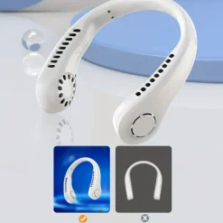 Portable Neck Fan Electric Wireless Fan USB Charging Mini Ventilator Cooling Vaneless Silent Neck Fan Sport Travel Work Learning Neck Hanging Shoulder Neck Fan Touch Third Gear Adjusts Long Range