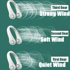 Portable Neck Fan Electric Wireless Fan USB Charging Mini Ventilator Cooling Vaneless Silent Neck Fan Sport Travel Work Learning Neck Hanging Shoulder Neck Fan Touch Third Gear Adjusts Long Range