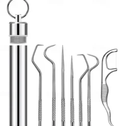 Portable Stainless Steel Toothpicks Pocket Set Reusable Metal Toothpicks Cleaning Kit with Holder for Outdoor Picnic Camping Traveling