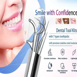 Portable Stainless Steel Toothpicks Pocket Set Reusable Metal Toothpicks Cleaning Kit with Holder for Outdoor Picnic Camping Traveling