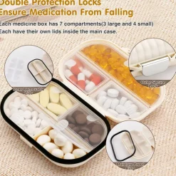 Portable Travel Pill Storage Box with 7 Labeled Compartments - Small Medicine Organizer for Pocket or Wallet, Daily Vitamin and Supplement Holder