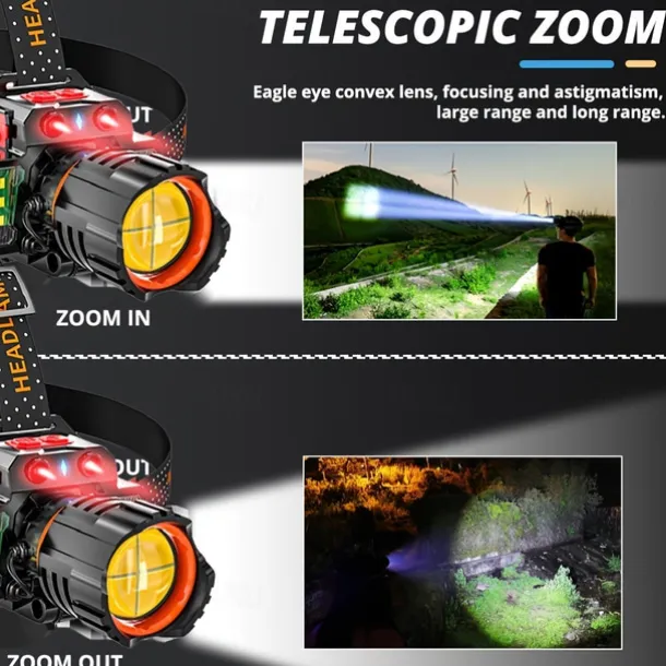 Portable USB Rechargeable Sensor Headlamp - Super Bright Waterproof Zoom Fishing Torch Head Light for Outdoor Camping Light