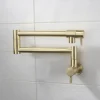 Pot Filler Bathroom Faucet Only Cold Water Stainless Steel, Brushed Golden Nickel Foldable Sink Wall Mount Folding Fill Pot Basin Tap Double Joint Swing Arm Single Hole 2 Handle