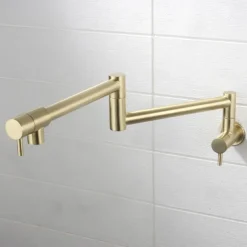 Pot Filler Bathroom Faucet Only Cold Water Stainless Steel, Brushed Golden Nickel Foldable Sink Wall Mount Folding Fill Pot Basin Tap Double Joint Swing Arm Single Hole 2 Handle